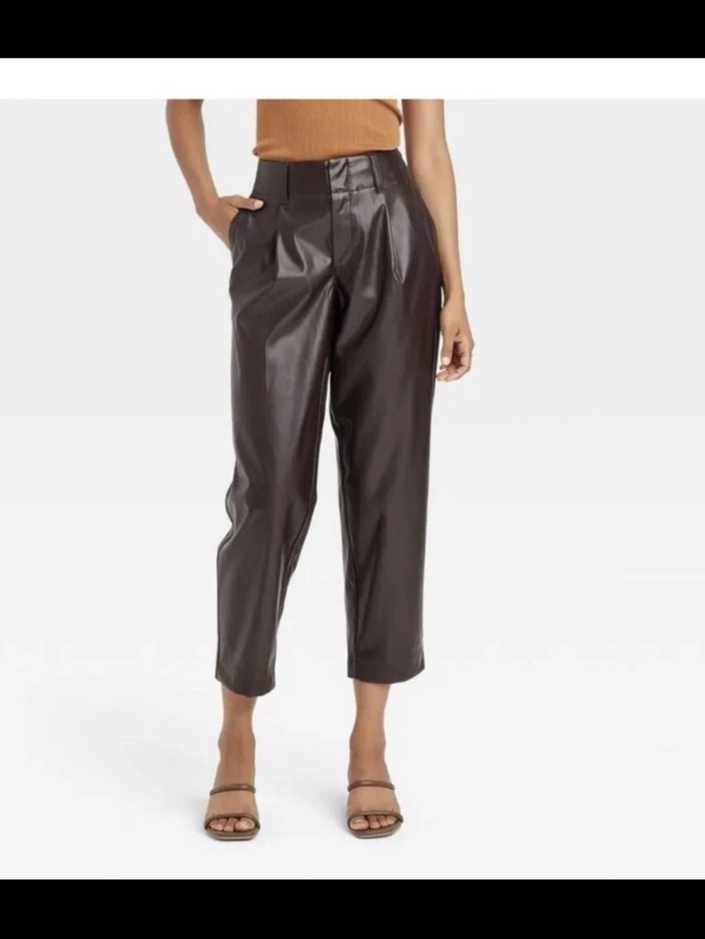 a new day Faux Leather Cropped High-Waist Pants - Dark Brown